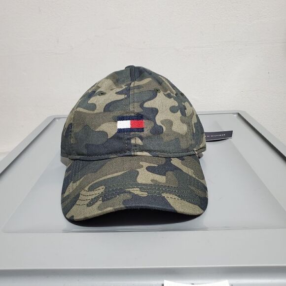 Tommy Hilfiger TH Logo Camo Baseball Trucker Hat Cap Cotton OSFA Strapback NEW - Picture 1 of 10